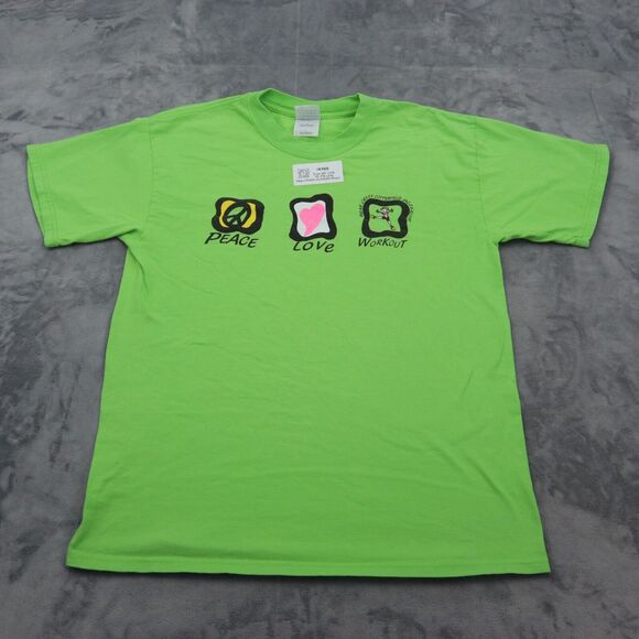 Piece Love Workout Shirt Men L Green Gildan Short Sleeve Crew Graphic Print T - Picture 2 of 15